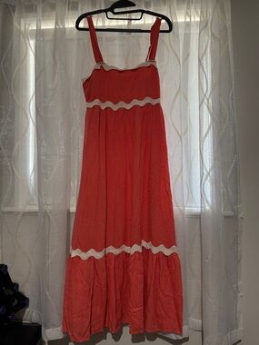 Blu Pepper Coral Maxi Dress with White Trim